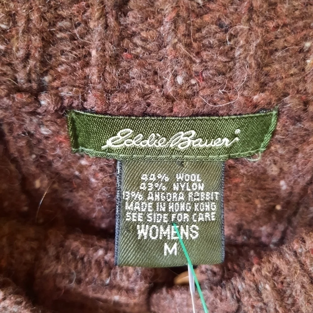 Eddie Bauer wool angora blend brown chunky cable knit crewneck sweater